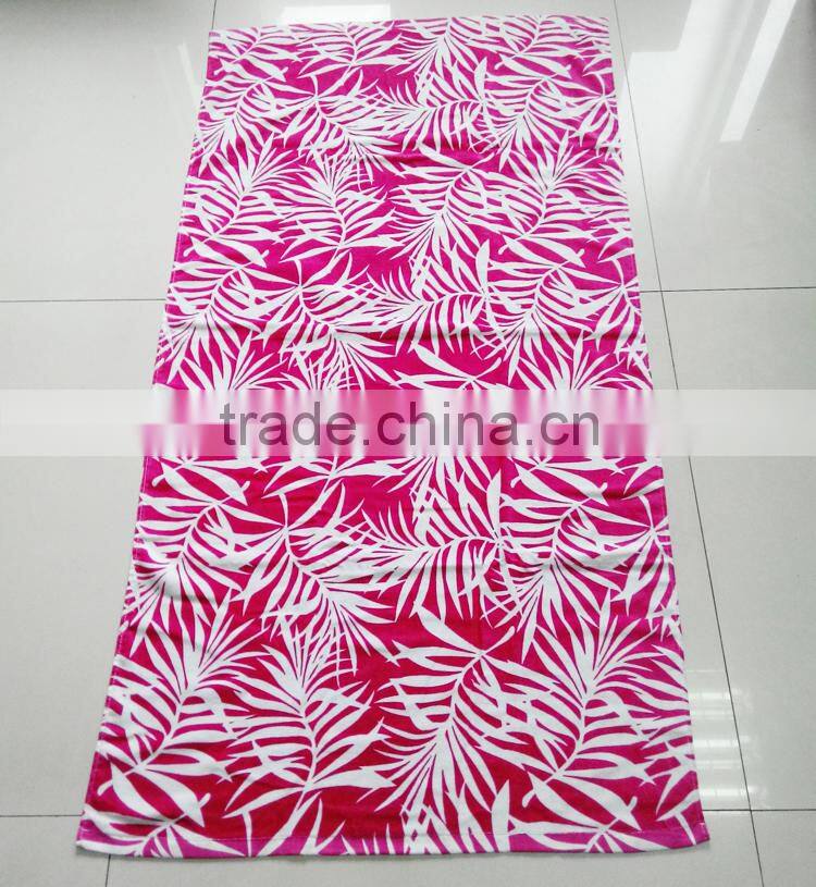 100% cotton hot pink full screen leaf printing beach towel printed seaside play beach towel