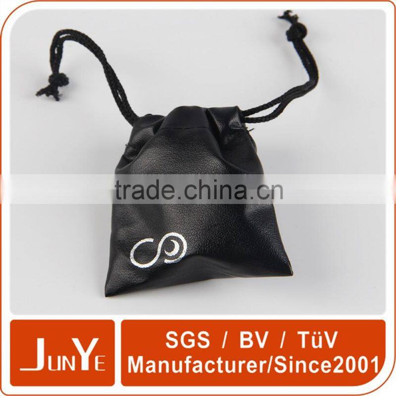 customized hot stamping logo leather drawstring bag