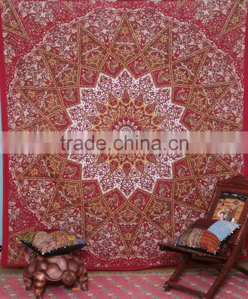 Red Mandala Tapestry Cotton Indian Tapestries Bohemian Wall Hanging Home Decor Beach Throw Bed Sheet Tapestry Indian Tapestries