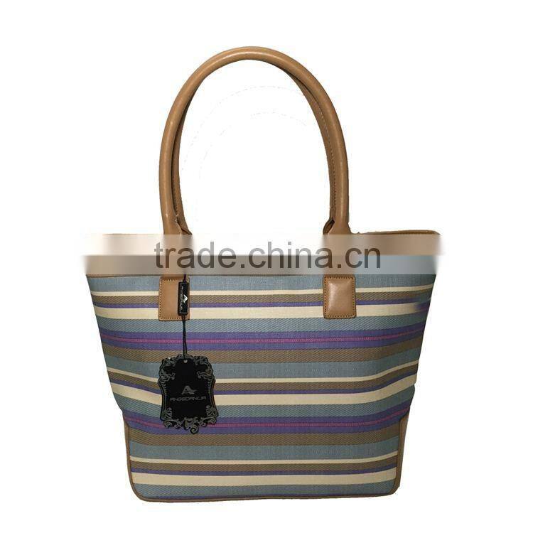 2016 New Design strong canvas indian tote bag with leather fashion women bags handbag wholesale