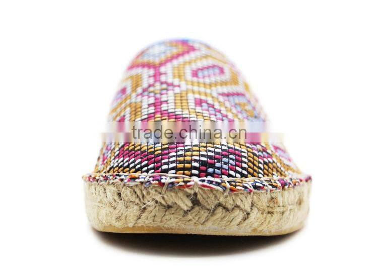ethnic trend knitted hemp fashion shoe ladies flat loafer shoes, espadrille