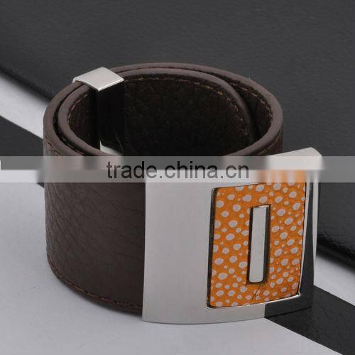Beautiful Genuine Leather Bracelet With Stainless Steel Love Charm(GB10287)