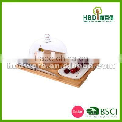 High quality glass cheese dome with bamboo board set