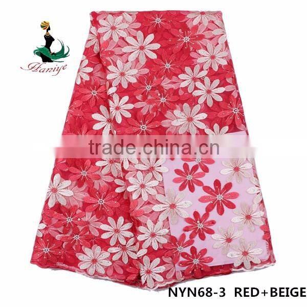 Haniye 2016 wholesale new embroidered net/tulle lace fabric african french net lace for wedding/praty /NYN68