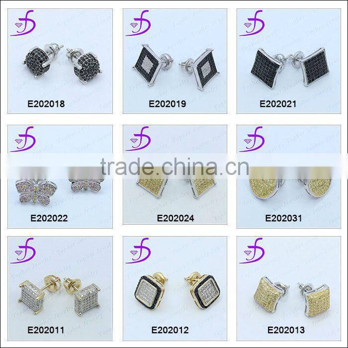 925 silver gold plated earring pave setting zircon stud earring wholesale