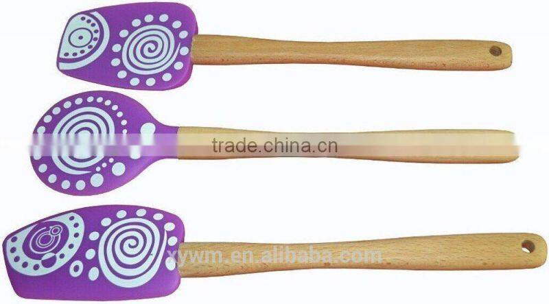 Premium bamboo Silicone Spatula Utensil Set of 3