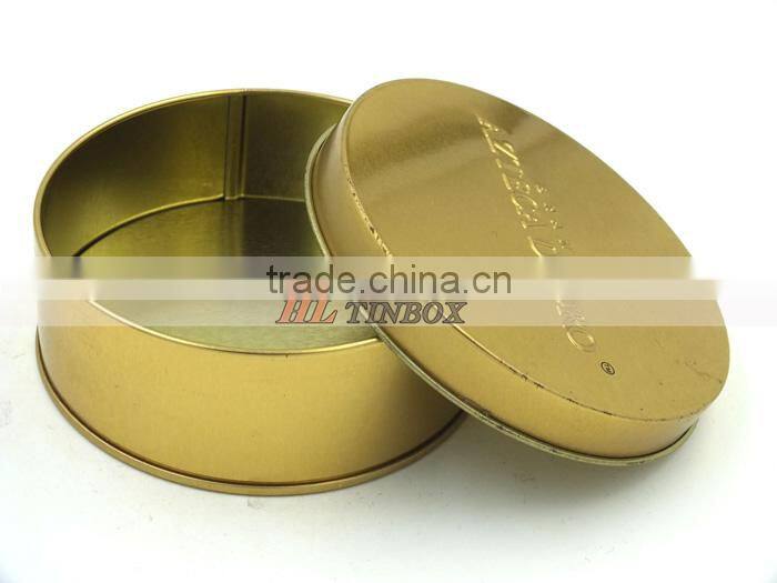 Gold Printed Embossing Round Tin box for Gift Candy Packaging
