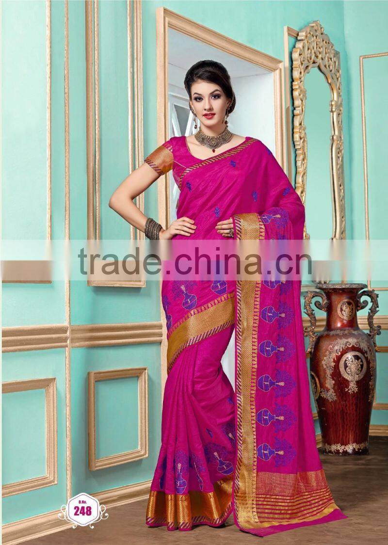 Radiant Cream Dhupion Silk Saree/famous indian saree designers