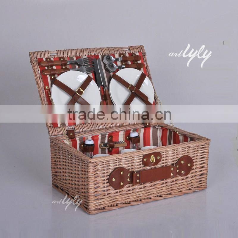hand woven wicker picnic basket with lid