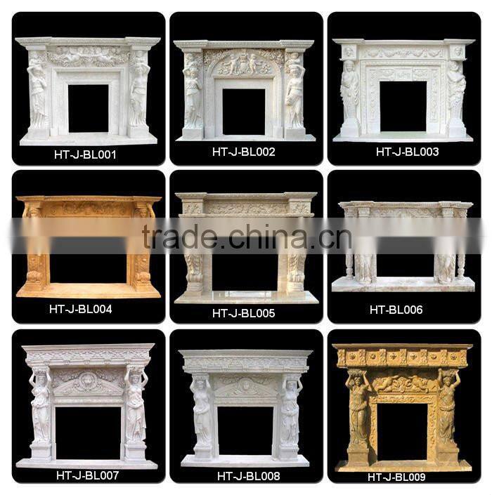 Hand Carved Marble Stone Fireplace Mantel With Statue Carved