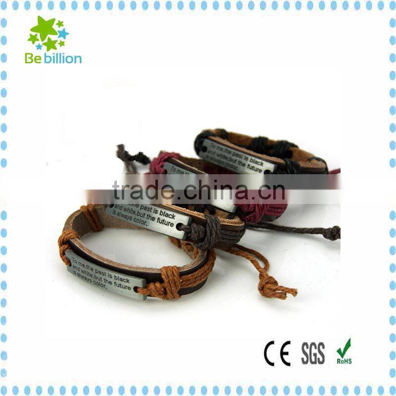 High quality genuine leather bracelet, customized alloy logo bracelet ,handmade leather bracelet