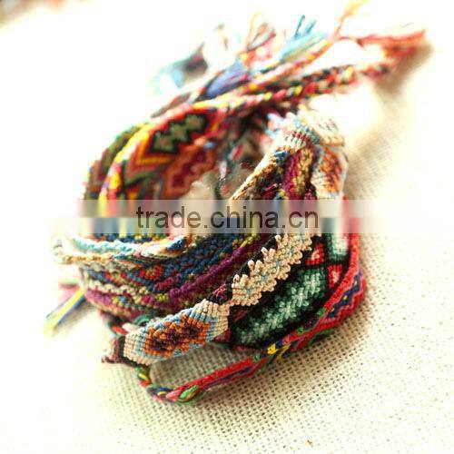 2015 summer fashion cotton string bracelet ,different colorful pattern bracelet braided bracelet