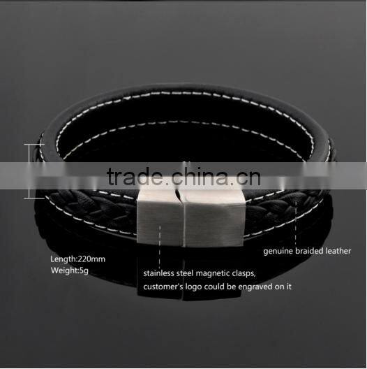 Latest Products In Market Mens Black Genuine Leather Bracelet 2016