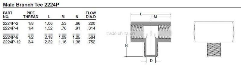 PF2224 Male Branch Tee,Pipe Fitting,Brass Fitting,Auto parts