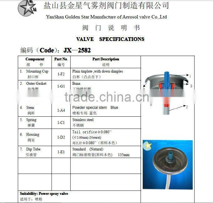 aerosol valve and actuator for Powder