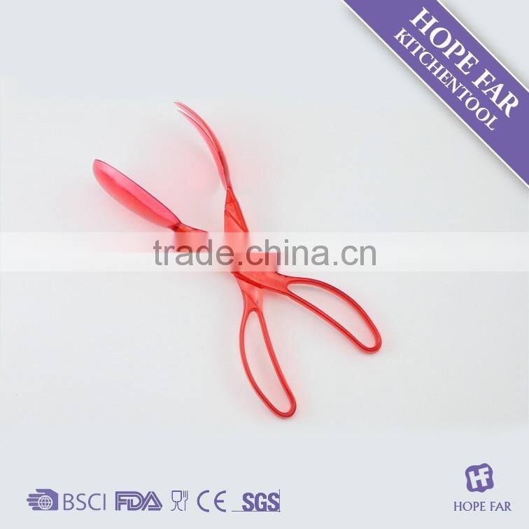 0600056 Transparent red color plastic salad tong
