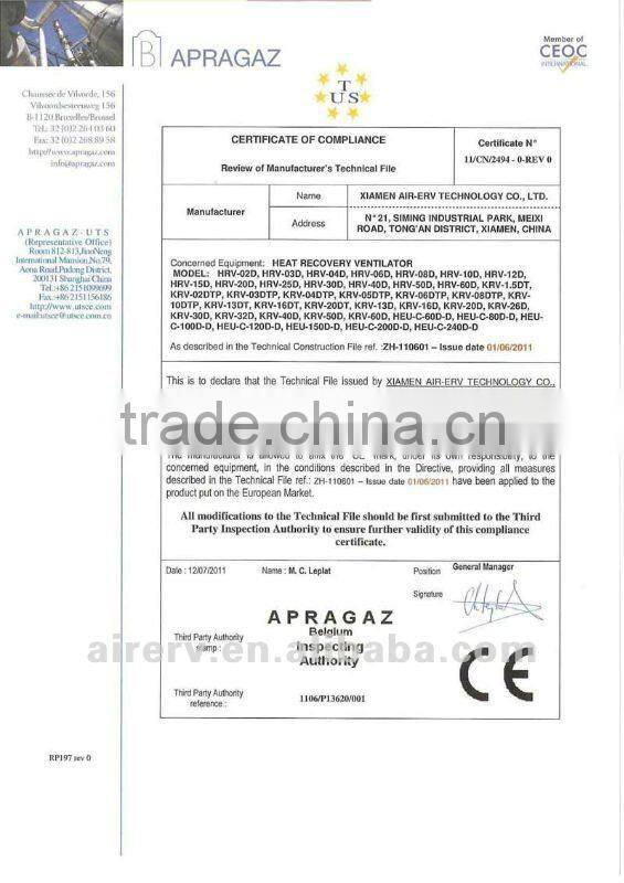 energy saving heat exchanger/ heat recovery ventilator/HRV