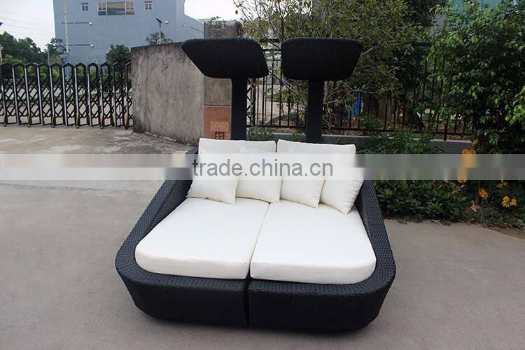 Antique Design Outdoor Furniture Rattan Double Canopy Sunbed
