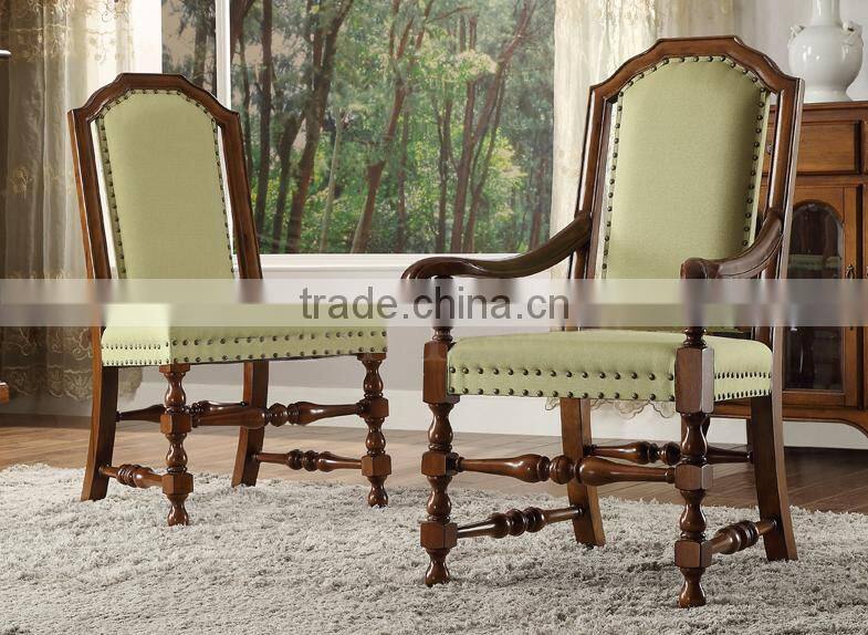 American concise design solid wood hand carved fabric dining chair