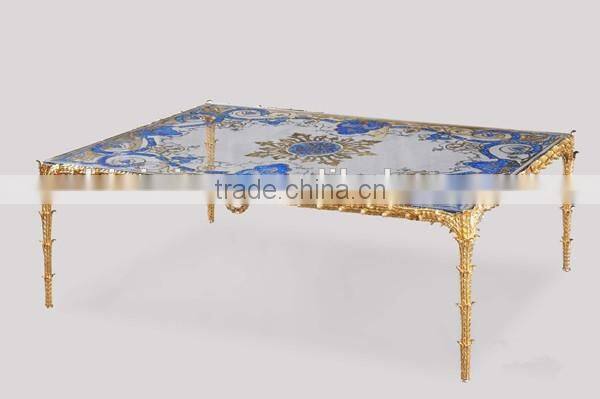 Exquisite Seasell Mosaic Inlay Oval Shaped Tea Table, Classical Living Room Coffee Table, Hand Painted Wooden Decor Coffee Table
