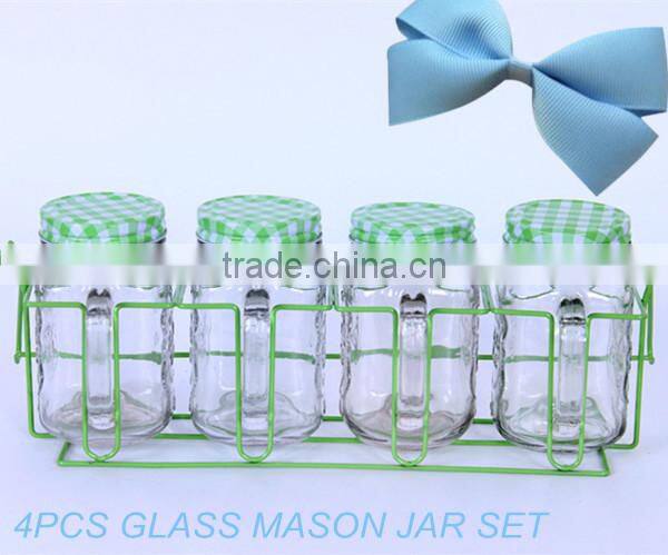 new embossed glass jam jar with tin lid