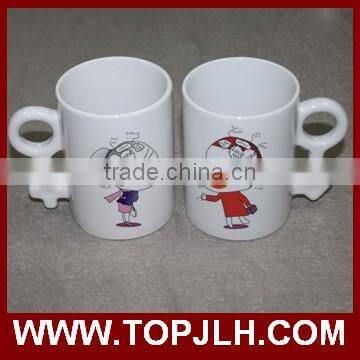 Promotional plain white double wall Pure white ceramic mug with handle