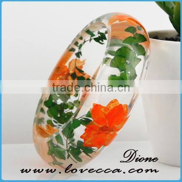 Guangzhou Factory Hot Sale Dried Flower Resin Bangles Natural Real Flower Bracelet Bangle