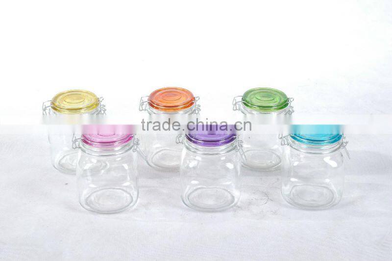 square mini leak-proof glass candy jar with clamp lid for souvenir