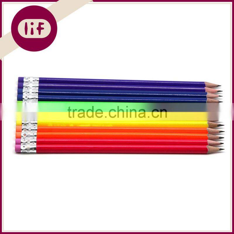 Standard Size Triangle Coloful Wooden HB Pencil Sharpened with Eraser, HB Pencil with Eraser Topper, HB Pine Pencil with Eraser