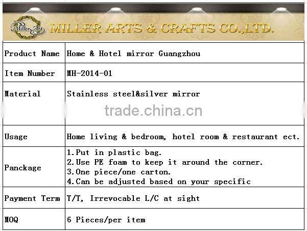 Stainless steel modern wall mirror with gold finish