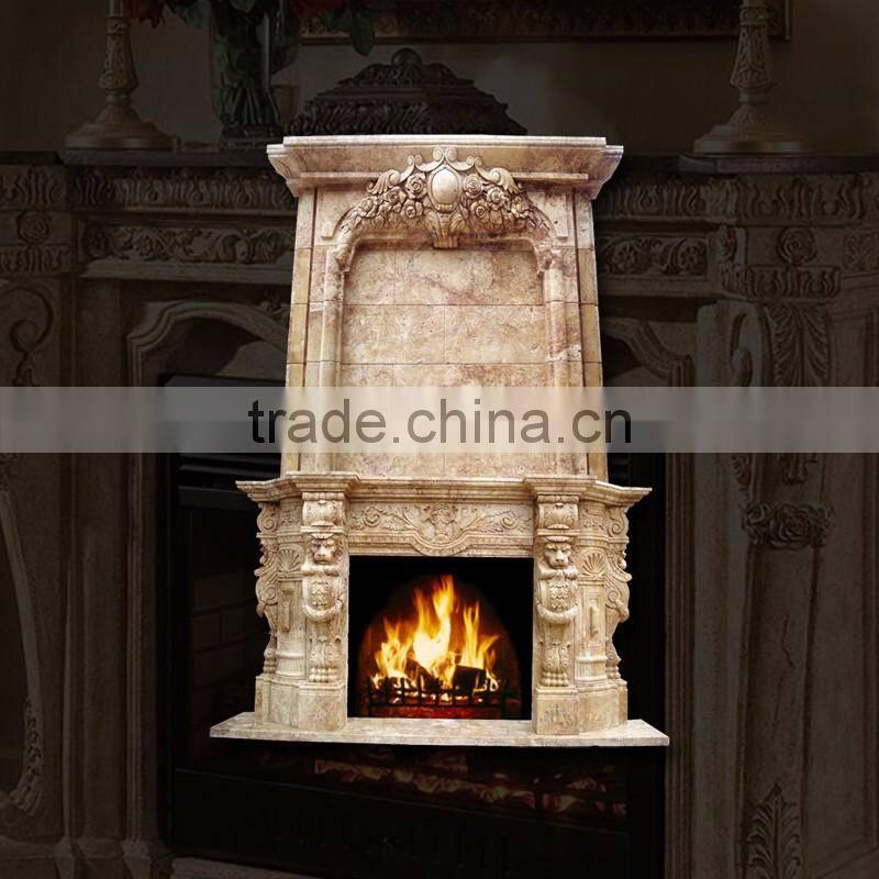 Antique glamorous two-tiered beige marble fireplace