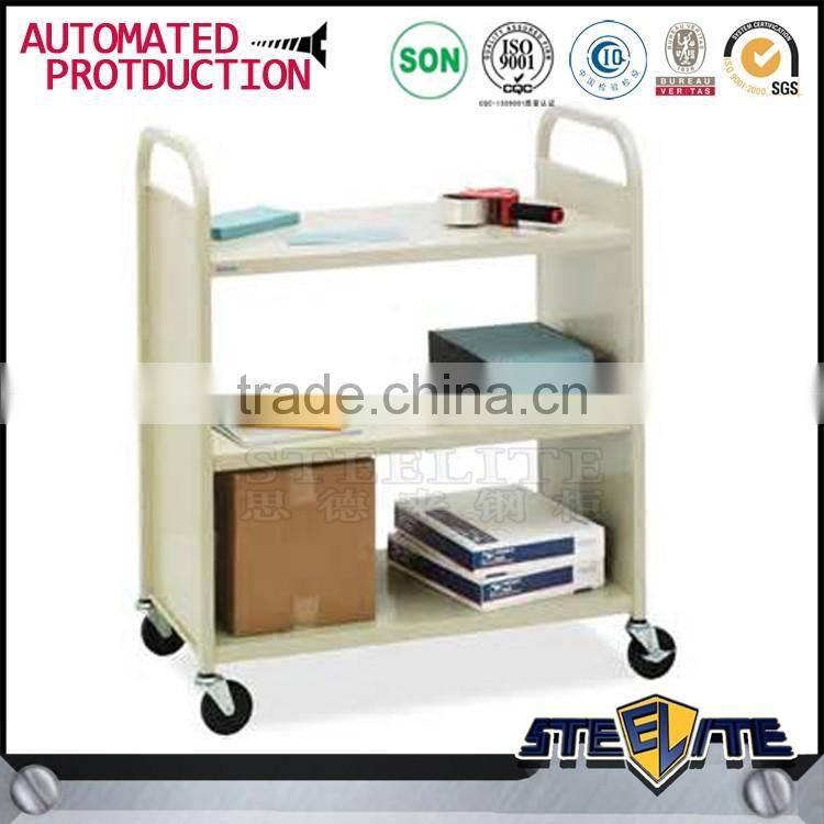 Cheap book store used steel mobile book trolley cart