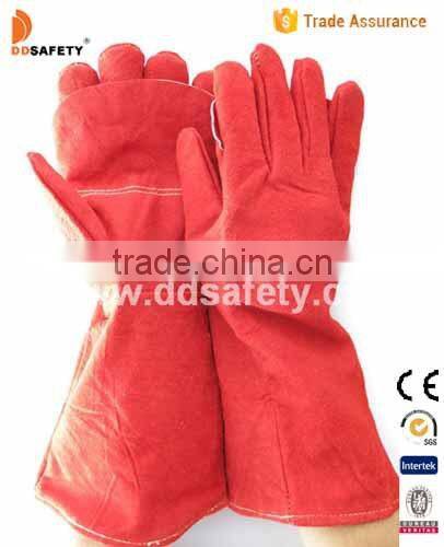 DDSAFETY Wholesale Cheap Red Cow Split Welding Gloves With One Piece Back