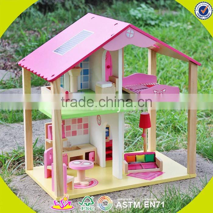 Wholesale 2 floors girls wooden dollhouse kits best design children wooden dollhouse kits W06A165-S