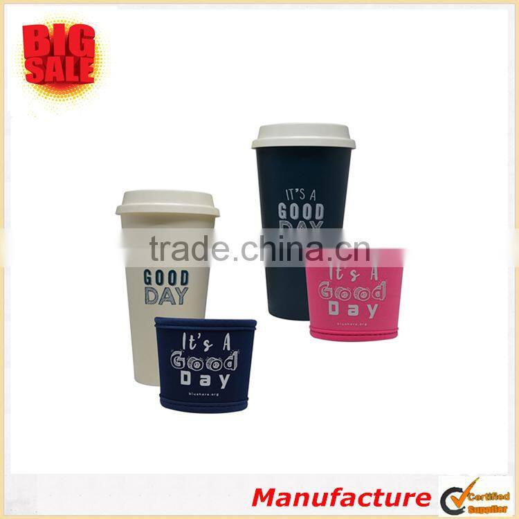 Hot selling simple pattern neoprene reusable cup sleeves brown purple blue and pink colored cup sleeves