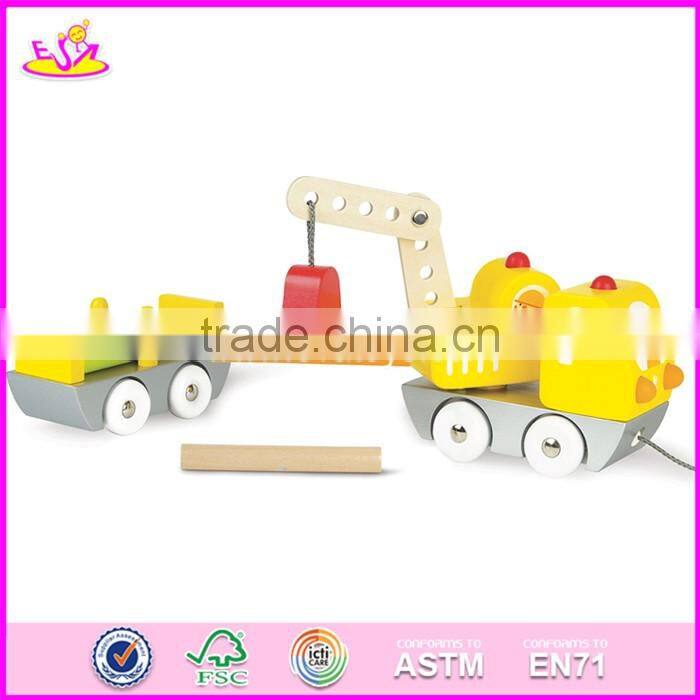 2017 new design children funny wooden toy pulling trucks W05C082