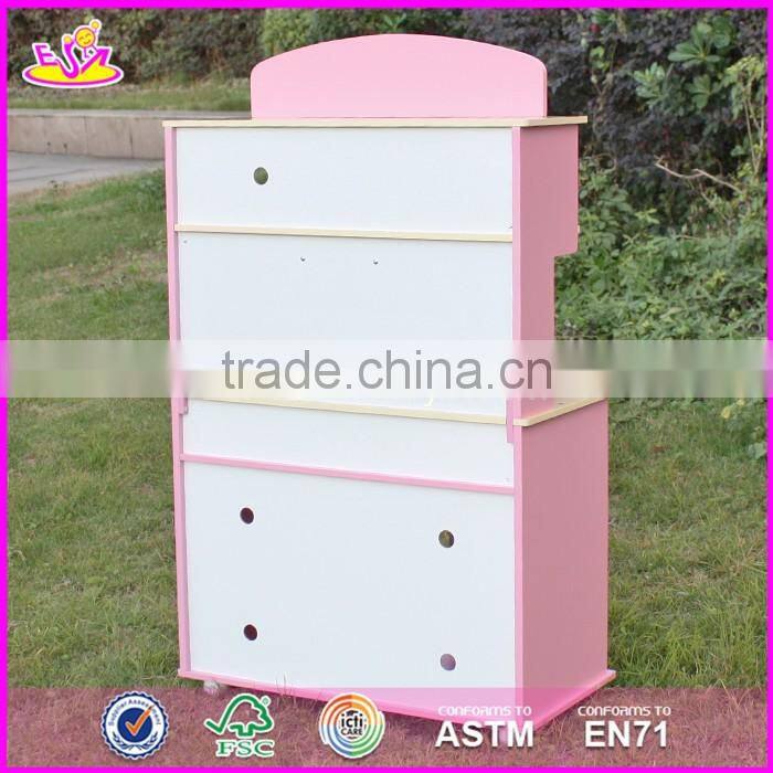 2017 New design kids pretend play pink wooden kitchen toy W10C238