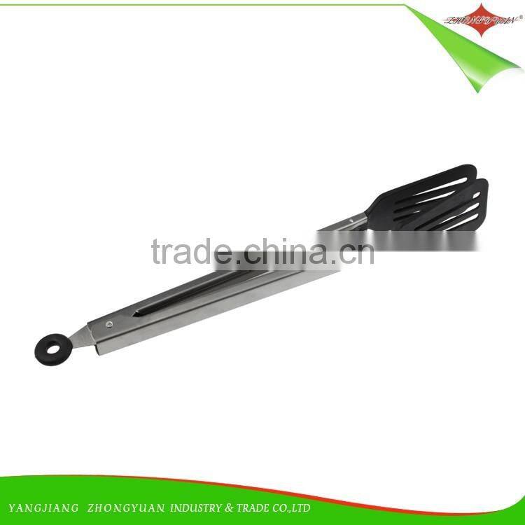 ZY-H3013 12"stainless steel Salad serving tongs Nylon Kitchen tongs with semicircle blade