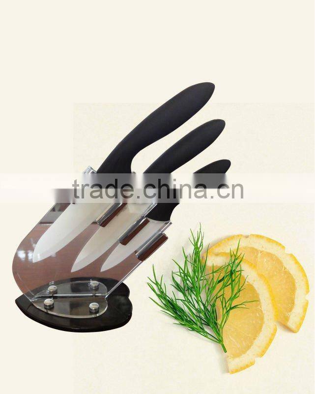 3 pieces ceramic kitchen knife set with Arylic block