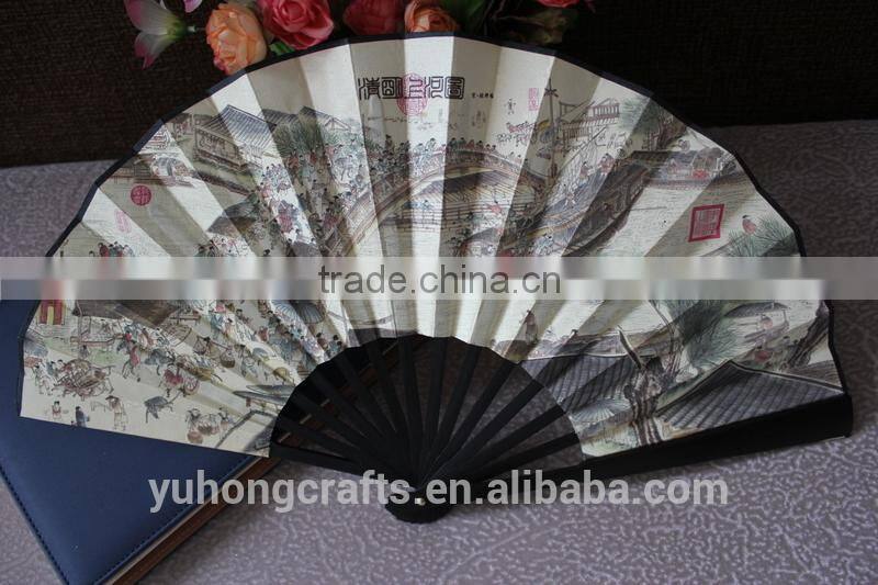 Chinese style paper coated silk fan with bamboo sticks