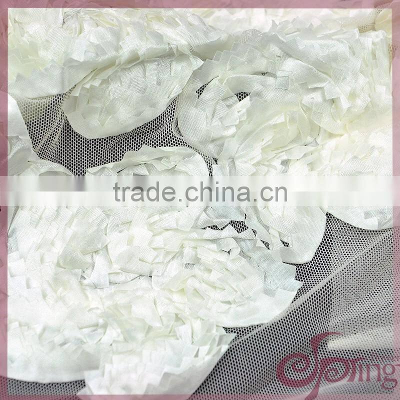 White embroidery coiling ribbon lace applique work design 3d lace fabric