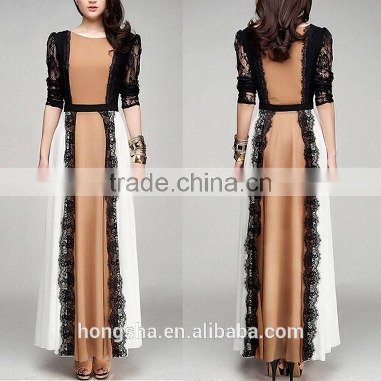 New Fashion fashion muslim women long dress pictures with lace pattern abaya designs HSD7448