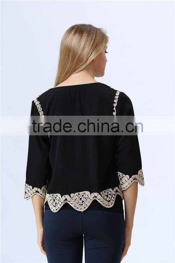 Guangzhou factory Casual Beautiful Lady Blazer /Jacket with embroideried detail for ladies