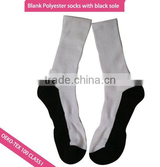 white blank polyester socks with black bottom for sublimation