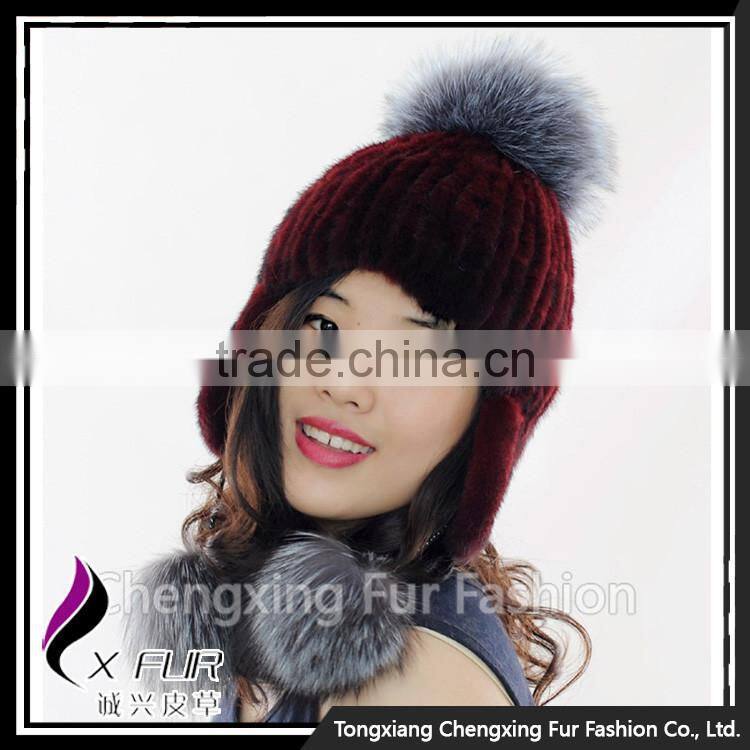 CX-C-42D Classic Real Mink Fur Customs Hats with Pom Poms