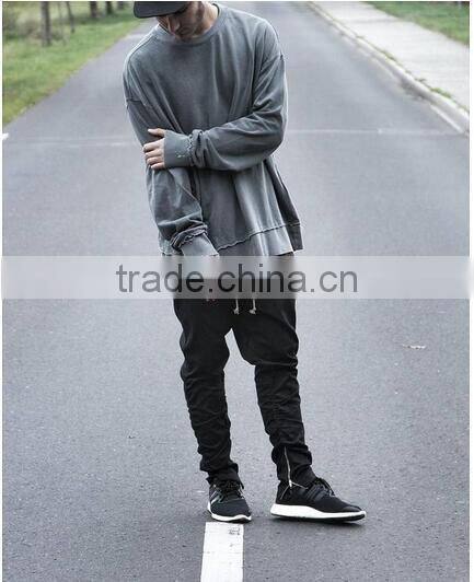 High quality streetwear classic loose hanging shoulder joker fleece/old damage flash head long sleeved fleece for male