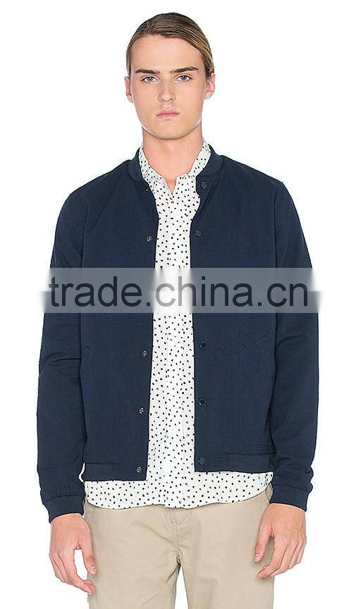 botton front design navy blue custom jacket for men made in China factory