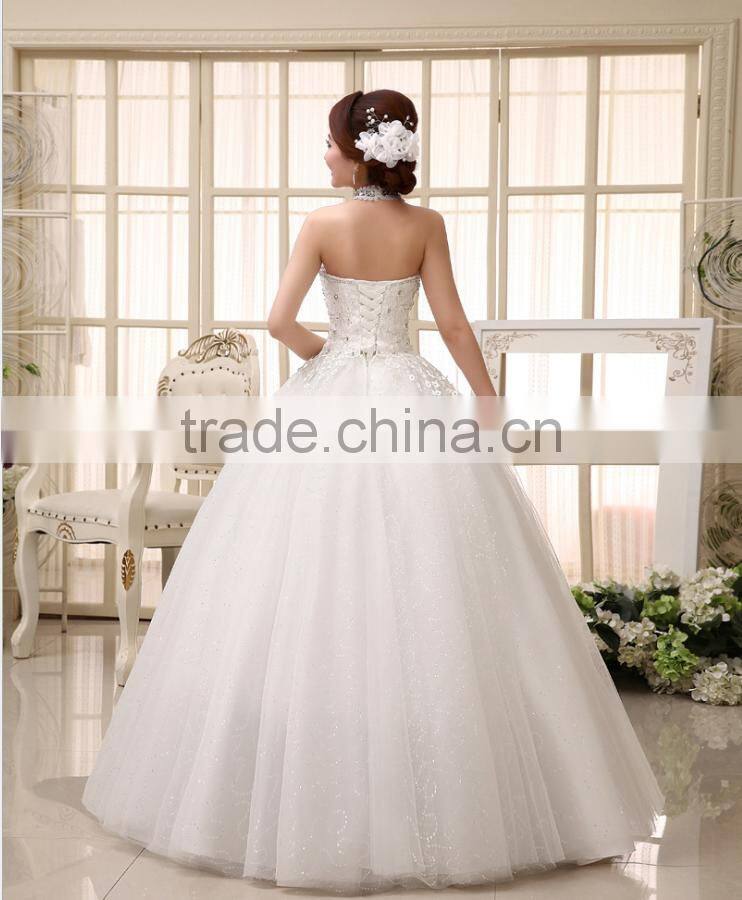 New 2017 Hanging Neck Wedding Dress Korean Style Slim Tie Strap Retro Bride Dress Vintage Diamonds Wedding Dress