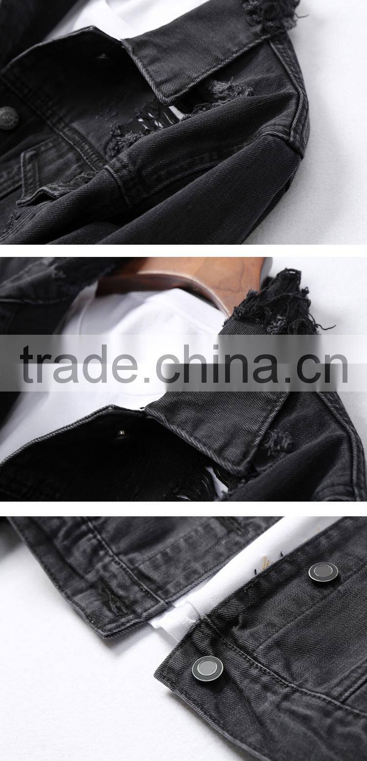 Custom boyfriend style oversized fit jeans jacket women plain distressed denim jacket