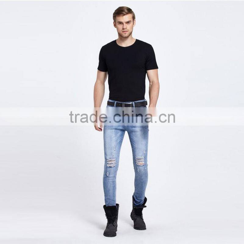The new men's fashion men's jeans brand jeans hole personality male personality Slim comfortable pants